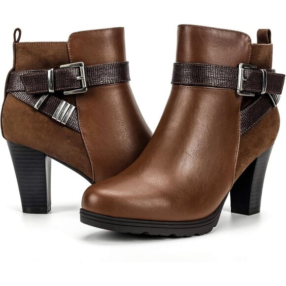 mysoft Ankle Boot Women's Size (5.5-11) Brown Polyurethane (PU) Stacked Heel - Picture 1 of 7